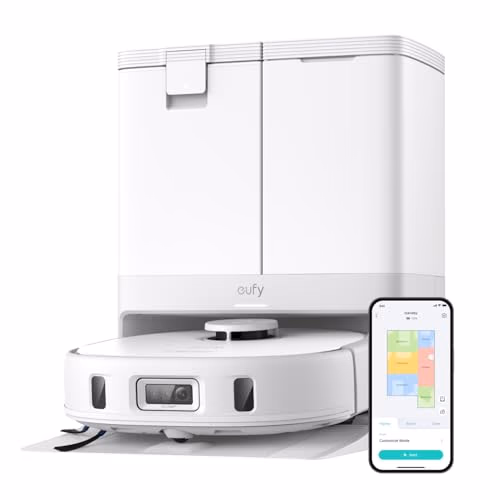 eufy X10 Pro Omni Robot Aspirateur avec Fonction Balai et Station d'Aspiration, Station Tout-en-Un, 8 000 Pa, Aspiration/Remplissage de Voiture, Évitement Actif des Obstacles (Blanc)